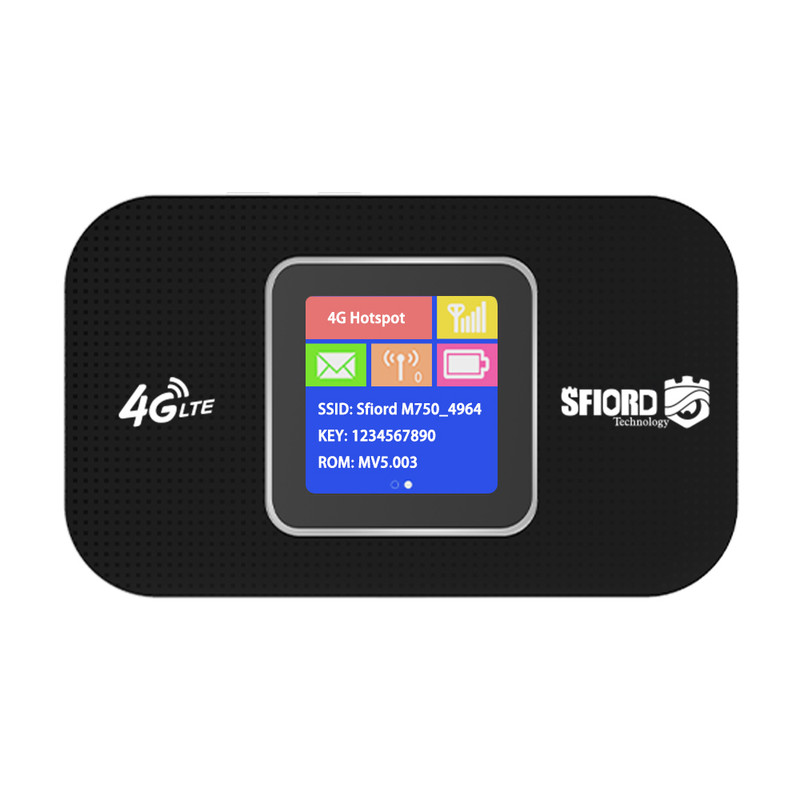مودم 4G LTE قابل حمل اسفیورد مدل M750 با باتری 3000 میلی‌آمپرساعت، پشتیبانی از 10 کاربر همزمان، نمایشگر رنگی دیجیتال، اتصال بی‌سیم WIFI 802.11b/g/n و سرعت دانلود تا 150 مگابیت بر ثانیه