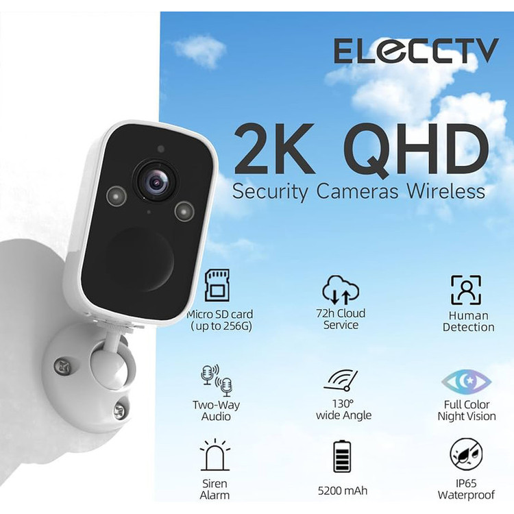 دوربین مداربسته بیسیم سیمکارت خور 4 مگاپیکسل 2K مدل Smart Battery T4 باتری 5000 میلیآمپر، دید در شب رنگی و خاموش، تشخیص حرکت هوشمند PIR، زوم دیجیتال 10 برابر، پشتیبانی کارت حافظه 128 گیگابایت و صدای دوطرفه